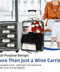 SERABETTO 10-bottle wine luggage, black; open case showing bottle slots on left and removable liner on right