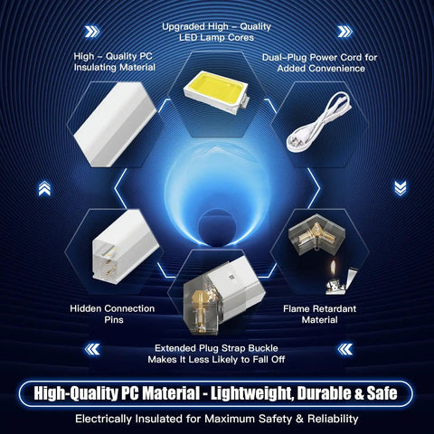 Components of Hexagon LED Garage Lights 16 Pack 128W Ultra Bright 12800LM 6500K Ceiling Shop Light with materials and connectors