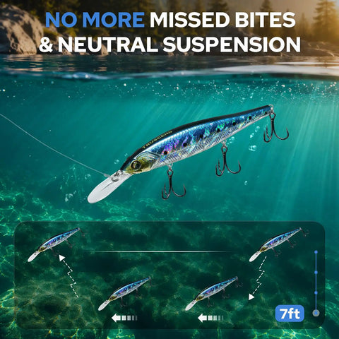 Suspending Jerkbait Lures With Sound Flash And Beastly Action For Bass Walleye Pike Catfish Neutral Buoyancy underwater view