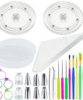 Top Tier Knockout 56 Piece Cookie Decorating Kit With Solid Acrylic Turntable Non Slip Pad Premium Piping Bags Stainless Icing Tips And Dope Brushes For Sweet Kitchen Creations - includes turntable, piping tips, icing bags, and brushes.