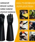 Heavy Duty 22 Inch Black Latex Gloves Chemical Resistant Rubber Gauntlets For Industrial Work And Dishwashing Savage Grip with textured grip.
