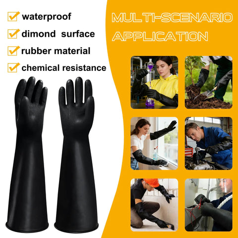 Heavy Duty 22 Inch Black Latex Gloves Chemical Resistant Rubber Gauntlets For Industrial Work And Dishwashing Savage Grip with textured grip.