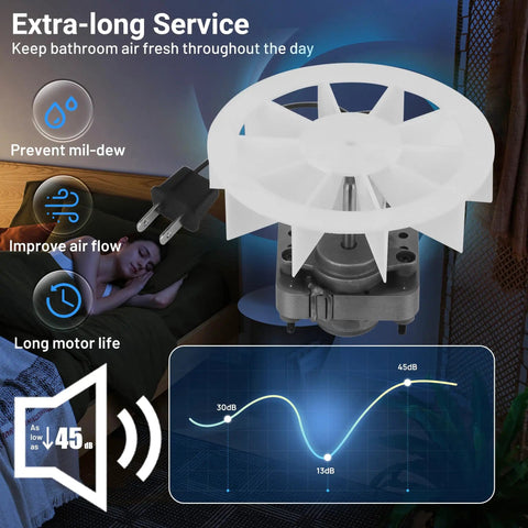 Premium Replacement Bathroom Exhaust Fan Motor And Wheel Kit With 120V Plug 3000 RPM 50 CFM CCW Easy Install DIY Upgrade