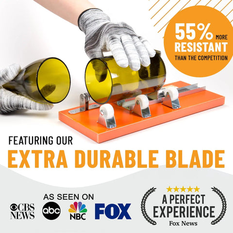 Person using Premium Glass Bottle Cutter Kit For DIY Projects With Safety Gloves And Accessories All In One For Beer And Wine Bottles