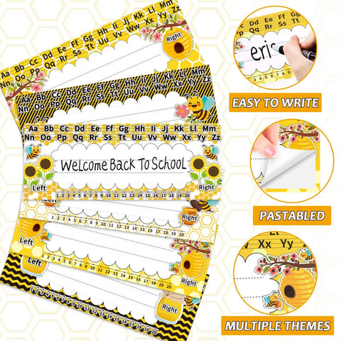 Flat Name Plates With Alphabet And Numbers 72 Pack Self Adhesive Name Tags for classroom bulletin boards and office use.