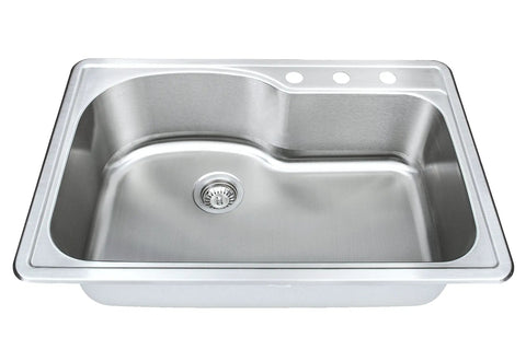 Offset Single Bowl Topmount Stainless Steel Kitchen Sink 18 Gauge Built Tough With Scratch Resistant Matte Finish Type 304
