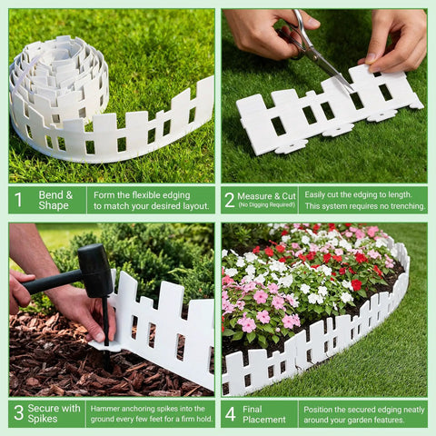 40 Ft Flexible No Dig Garden Edging Border With 60 Stakes White Plastic Lawn Edge installation steps for flower beds and grass