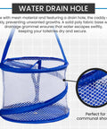 Foldable Shower Caddy Portable Organizer with drainage hole, blue mesh material, and carry handle