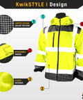 Galaxy Limited Edition Pattern Class Three Reflective Softshell Jacket Water Resistant Breathable Fleece Lined High Visibility Safety Gear For Construction Workers Road Crews And More In Yellow Xl Size with detachable hoodie and fleece interior.