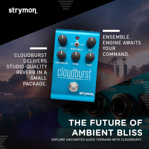 Cloudburst Ambient Reverb Guitar Pedal With Stereo Output Ensemble Switch Decay Mod Controls Pre Delay Tone And Mix Knobs Blue Finish
