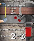 Heavy Duty Brushless Electric Concrete Saw And Wall Chaser Wet Saw 9500W Pro Grade close-up showing max cutting distance and handle.