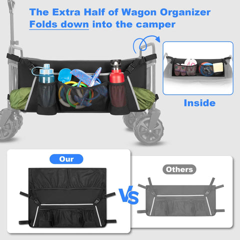 Grab And Go Side Pocket For Folding Wagons With Reflective Strip And Mesh Pouch Built For Umbrella And Small Accessories Foldable Outdoor Camping Cart Organizer Black Bag Only