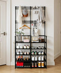 Five Tier Coat And Shoe Rack With Eight Hooks Double Row Organizer For Entryway And Living Spaces Keeps Shoes Hats Bags Neatly