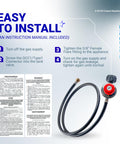 Image showing installation steps for Four Foot 0 To 30 Psi Adjustable Propane Regulator With QCC1 Type1 And Three Eighths Inch Flare Hose.