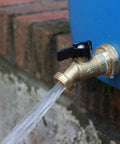 Brass Rain Barrel Spigot Three Quarter Inch Ball Valve With Bulkhead Fitting And Thread Tape Lead Free Made In USA