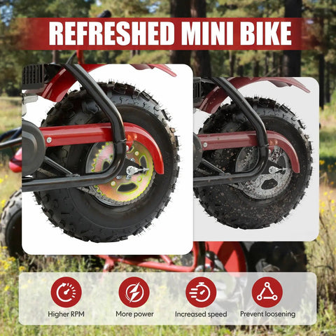 Rear view of mini bike with 40 Tooth 420 Chain Mini Bike Sprocket Fits Coleman CT100U CC100X Baja Doodle Bug DB30 Mega Moto MMB105