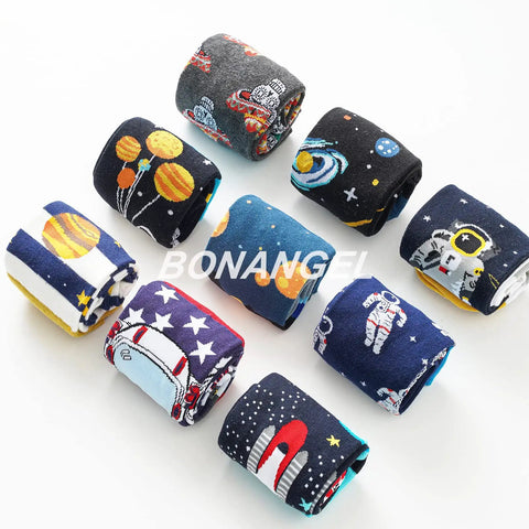 Crazy Colorful Mens Dress Socks For Men Size 8 To 12 Crew Length Dope Patterned Dress Socks That Stand Out At Work With Colorful Stripes And Comfortable Cotton Blend featuring space-themed designs.