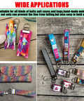 60 Piece 1 Inch Key Fob Hardware Kit With Installation Pliers Four Color Set Silver Black Bronze Gold DIY Lanyard And Wristlet Keychain Making For Craft Projects And Luggage Tags displayed with colorful fabric designs.