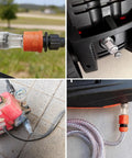 Collage of Five Pack Three Quarter Inch Water Inlet Filter Connectors For 20V Max Cordless Pressure Washer DCPW550 Replacement Parts