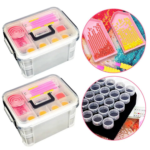 All In One Diamond Painting Tools And Accessories Storage Kit 111Pcs 5D Set with pink toolbox, bead trays, and containers