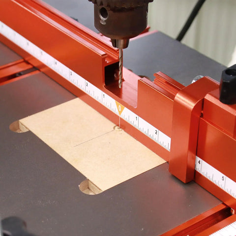 Drill Press Table With Adjustable Aluminum Fence, Flip Stop, And Replaceable Insert For 12 Inch And Larger Drills, MDF Surface