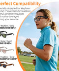 Woman running with waterproof silicone eyewear cover with sweat proof ear grip for Ray Ban Meta Wayfarer Skyler Headliner Gen 2