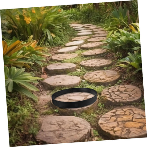 Round Concrete Paver Mold For DIY Garden Pathways Reusable Cement Mould For Landscaping And Outdoor Decor Easy To Use Pavement Form displayed in a garden path setting.