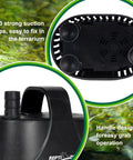 Low Water Level Drain Pump 243 GPH 26W Submersible with suction cups and handle design for turtle tanks, fish tanks, paludariums