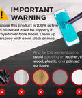 Warning label for Industrial Strength Air Freshener And Odor Eliminator For Strong Odors No More Stink Long Lasting Room Spray And Deodorizer For Home Cars Smoke And Pet Odors Powerful Odor Absorber That Tackles Odors At The Source, with cleaning mop and surface cautions.