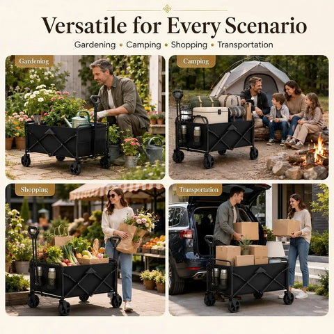 Foldable Wagon Cart With All Terrain Wheels, Heavy Duty Utility Wagon for beach, garden, groceries, camping, and outdoor use