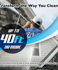 Person using M5 13 Variable Pressure Wash Kit With Adjustable Long Range External Injection Nozzle up to 40 ft on house siding