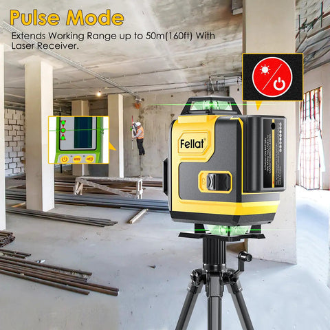 3D Laser Level with 3x360 Degree Green Cross Lines for Construction and Picture Hanging, Self Leveling and Manual Modes, Rechargeable Battery, Remote Controller, Magnetic Rotating Stand for DIY Friendly Indoor Alignment