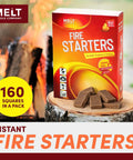 Box of All Weather Fire Starter Squares Pack 160 Count for Campfire Charcoal Grill and Wood Stove Odorless Wax and Sawdust Starters