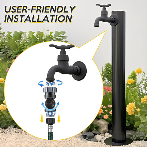 Swivel Garden Hose Connector With 180 And 360 Degree Rotations, Three Quarter Inch Fit, No Fuss Easy Flex Outdoor Faucet Extender For Tight Spaces Around Walls And Corners, Beds And RV Hookups, Stops Kinks And Tangling, black metal faucet