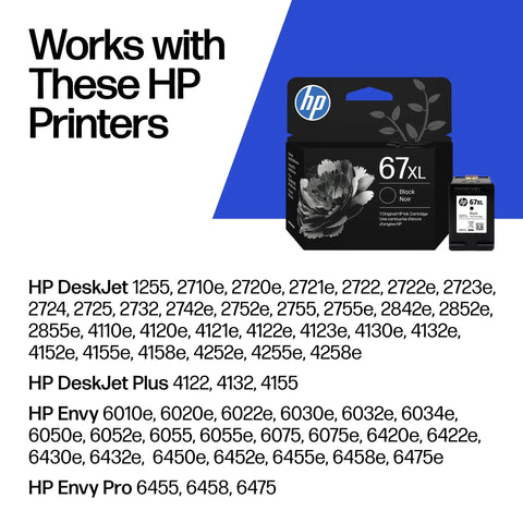 High Yield Black Ink Cartridge delivers crisp text and sharp graphics, compatible with various HP DeskJet and Envy printers.