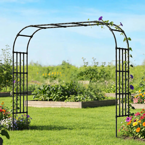Ultra Wide Garden Arch Trellis 11.75ft By 8.53ft Sturdy Metal Outdoor Arbor in garden setting