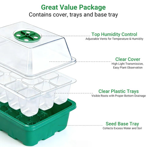 Seed Starter Kit 10 Pack With Humidity Dome And 120 Cell Propagation Trays Base All In One Mini Greenhouse For Seed Germination