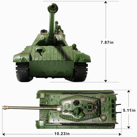 Remote Control King Tiger Tank Toy For Kids Dope 1:28 Scale 9 Channel RC Military Vehicle top and front view dimensions