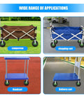 10 Inch Heavy Duty Pneumatic Caster Wheels Set Of Four Rolls Smooth As Butter 660 LBS Per Wheel two swivel two rigid carts in use.