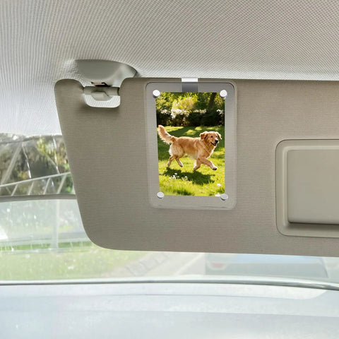 4 Pack Car Visor Photo Clips With Stainless Steel Clips And Strong Adhesive Universal Sun Visor Mounting Kit holding dog photo