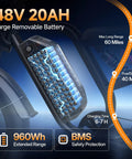 48V 20Ah battery of Beast Electric Fat Tire Mountain Bike for Adults With 1000W Peak Power Motor, 20x4.0 Fat Tires, full view
