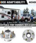 Five Hole Four And A Half Inch Bolt Circle Hot Galvanized Idler Hub Kit For A Three Thousand Five Hundred Pound Boat Trailer Compatible With One And One Sixteenth To One And Three Eighths Inch Tapered Axle Inner And Outer Cone Bearings, showing front and back views against a trailer backdrop
