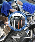 Pro Grade 42 Piece Car Wash Kit With Foam Gun Sprayer and tools like towel, wash mitt, tire brush, wheel brush, and car hook in use