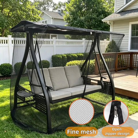 Outdoor Mosquito Netting For Swing And Patio Three-Person Large Net With Zipper and Waterproof Roof Tent in garden setting