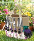 All In One 30 Piece Stainless Steel Garden Tool Set With Non Slip Ergonomic Handles And Vintage Floral Tote Bag outdoors