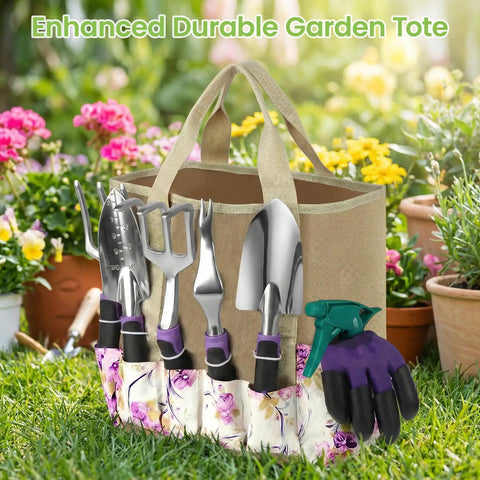All In One 30 Piece Stainless Steel Garden Tool Set With Non Slip Ergonomic Handles And Vintage Floral Tote Bag outdoors