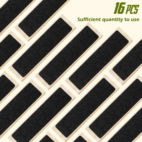 No Slip Carpet Stair Treads For Wooden Steps, 16 Piece 8 By 30 Inch Self Adhesive Stair Runners, Anti Slip Mats in black on display