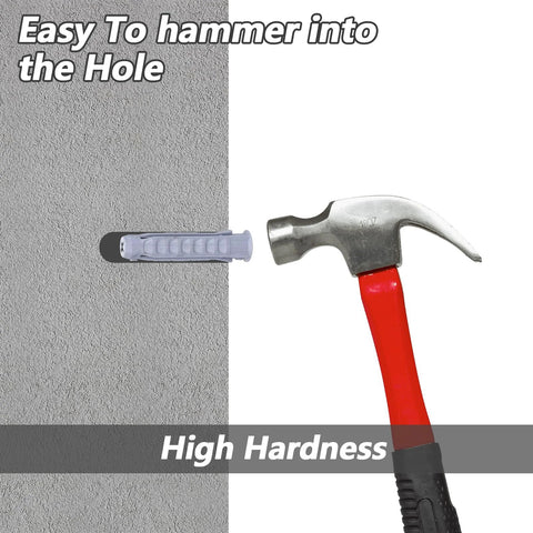 Hammer inserting 16 Pcs Concrete Wall Anchors 10x50mm Heavy Duty Plastic Anchors For TV Mount Installation into concrete wall