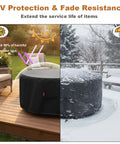 Beefed Up Round Fire Pit Cover For 30 To 36 Inch Pits, Waterproof 600D Oxford Fabric With PVC Coating in sun and snow on patio