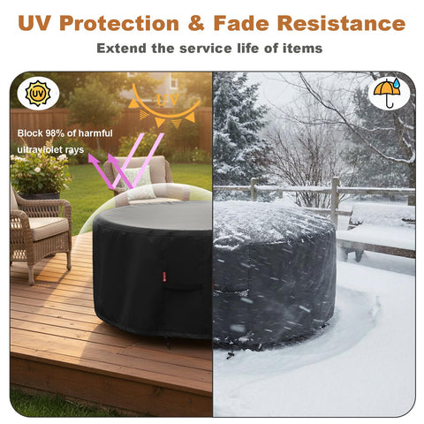 Beefed Up Round Fire Pit Cover For 30 To 36 Inch Pits, Waterproof 600D Oxford Fabric With PVC Coating in sun and snow on patio